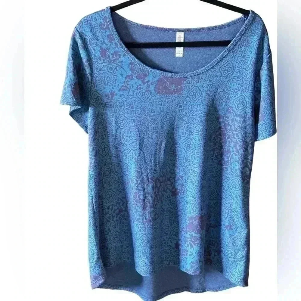 Lularoe medium blue & purple abstract floral Classic‎ T. NWT